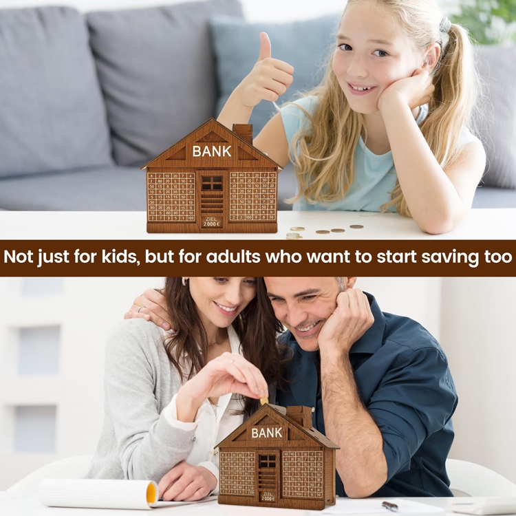 Funny wooden house piggy bank for kids